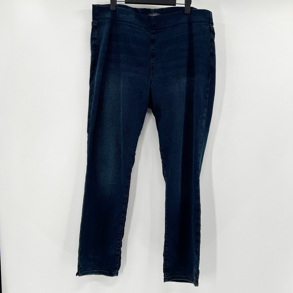 NYDJ Alina Pull On Ankle Jeans Dark‎ Indigo Blue Lift Tuck High Rise Size 14